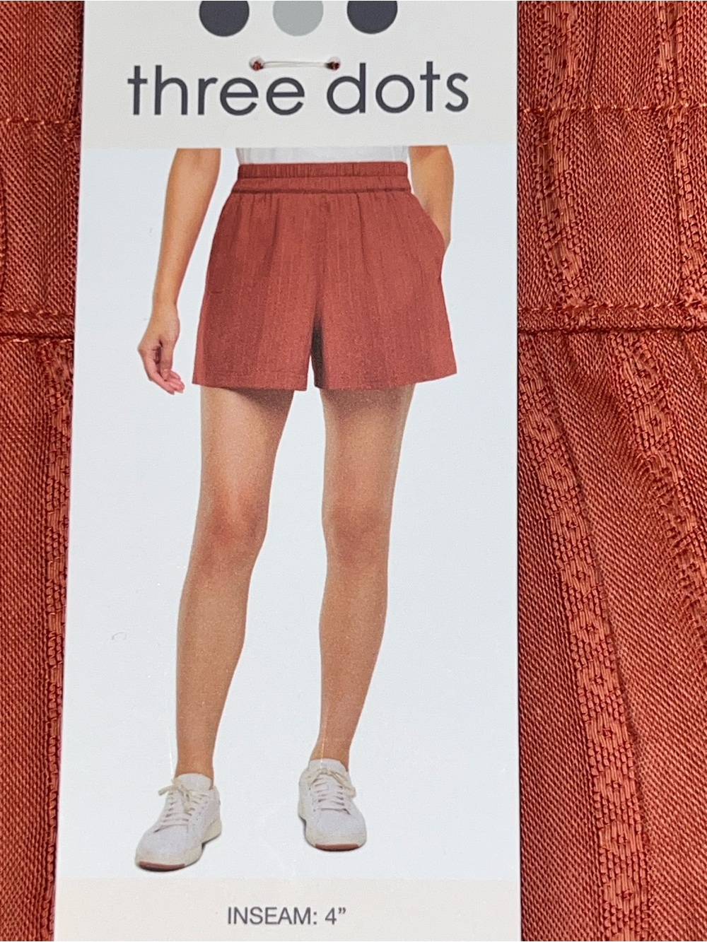 Three Dots Women's Burnt Orange Flat-Front Elastic-Waist Shorts - Picture 3 of 7